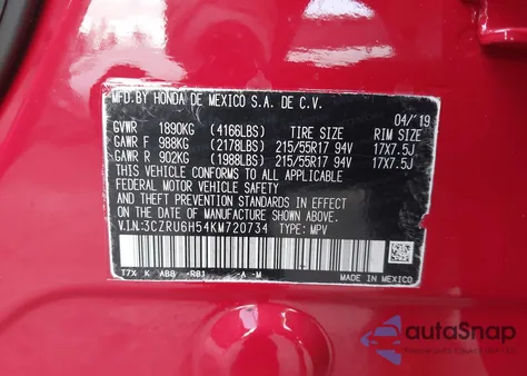 2019 Honda Hr-V Ex z USA, uszkodzony, nr VIN 3CZRU6H54KM720734